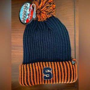Men's Navy/Orange Syracuse 2-Tone Cuffed Knit Hat with Pom